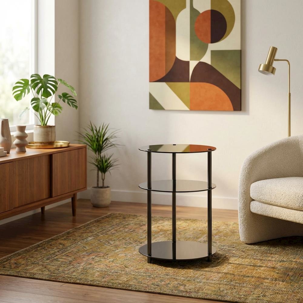 Glass 3-Tier Round Accent Table with Modern Design