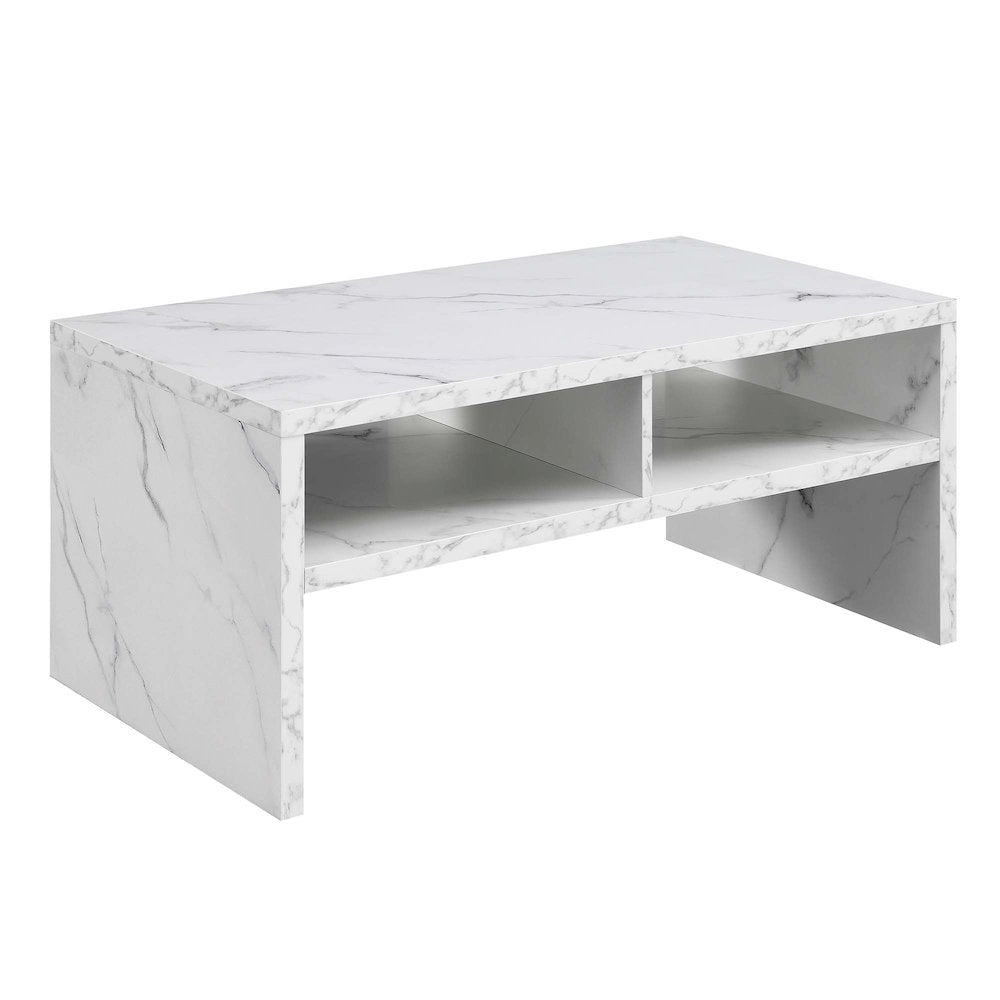 Northfield Admiral Deluxe Coffee Table with Shelves, White Faux Marble