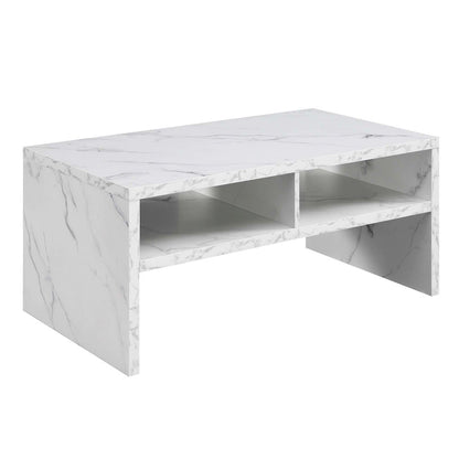 Northfield Admiral Deluxe Coffee Table with Shelves, White Faux Marble