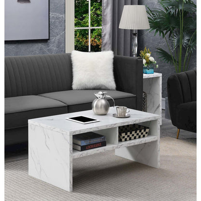 Northfield Admiral Deluxe Coffee Table with Shelves, White Faux Marble