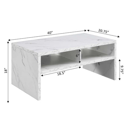 Northfield Admiral Deluxe Coffee Table with Shelves, White Faux Marble