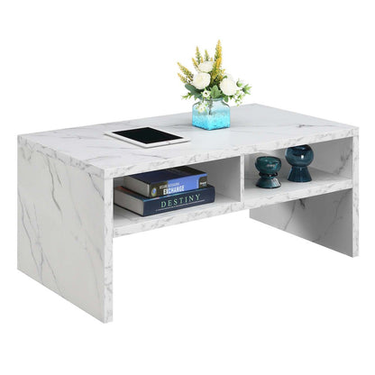 Northfield Admiral Deluxe Coffee Table with Shelves, White Faux Marble
