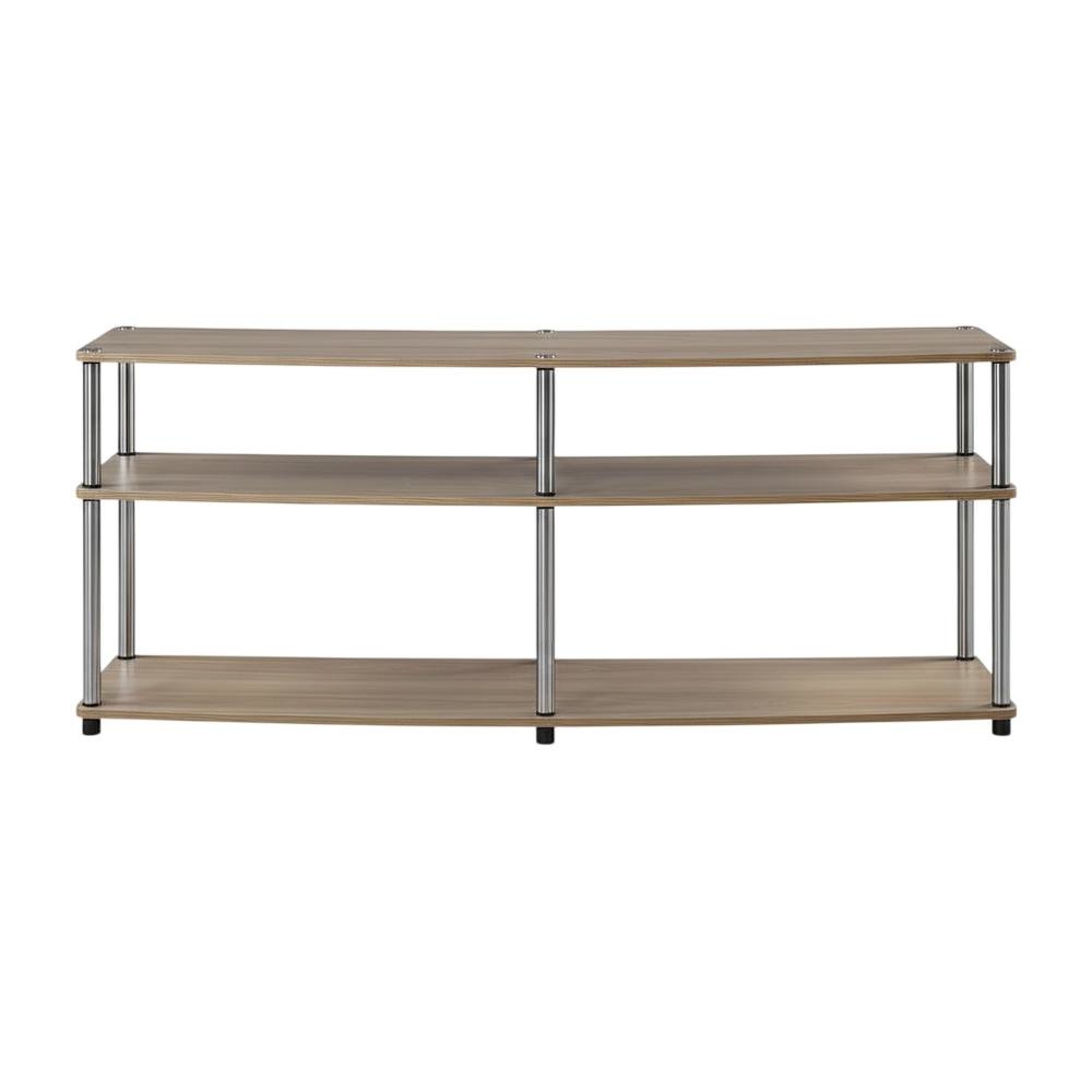 Light Oak TV Stand with 3 Tiers and Stainless Steel Poles
