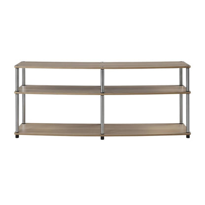 Light Oak TV Stand with 3 Tiers and Stainless Steel Poles