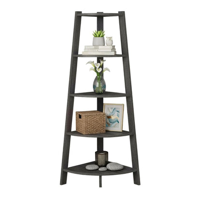 Corner Bookcase with Five Shelves for Space Saving Storage