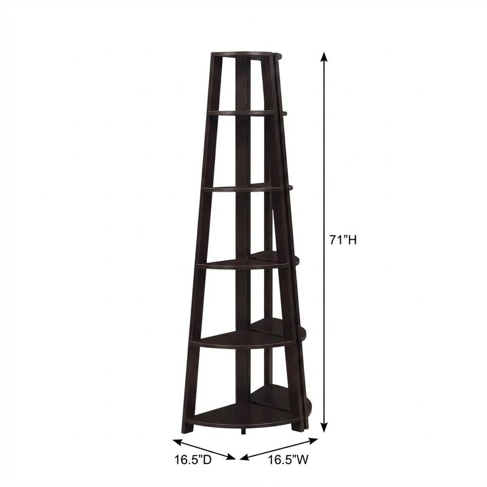 Espresso 5-Tier Corner Bookshelf - Contemporary Style, Sturdy MDF Construction