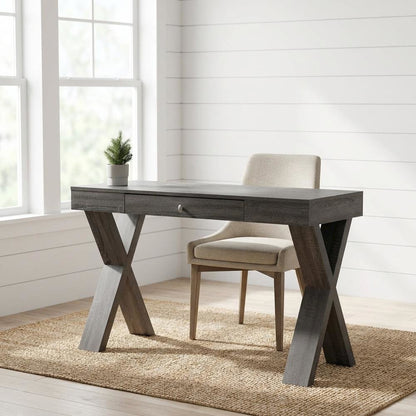 Weathered Gray 1-Drawer Office Desk With Mdf And Particle Board Finish