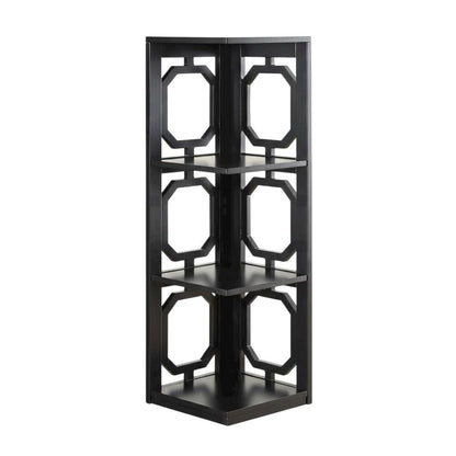 Black 3-Tier Corner Bookcase with Space-Saving Design and Durable Finish