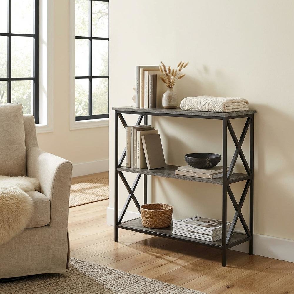 Powder Coated Metal 3-Tier Bookcase with Non-Lead Paint Finish