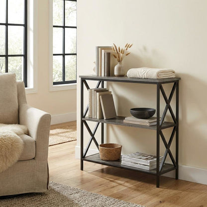 Powder Coated Metal 3-Tier Bookcase with Non-Lead Paint Finish