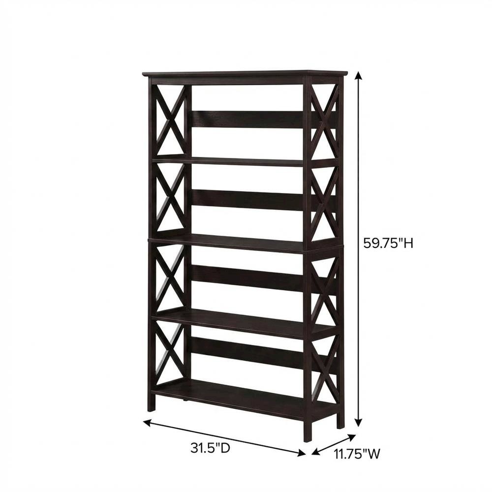 Wooden 5-Tier Bookcase with Non-Lead Base Paint Finish for Home Storage