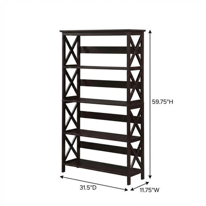 Wooden 5-Tier Bookcase with Non-Lead Base Paint Finish for Home Storage