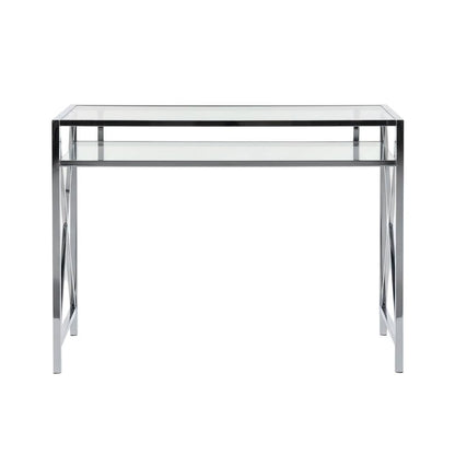 Modern Chrome And Clear Glass 42-Inch Desk With Sleek Design For Office Use