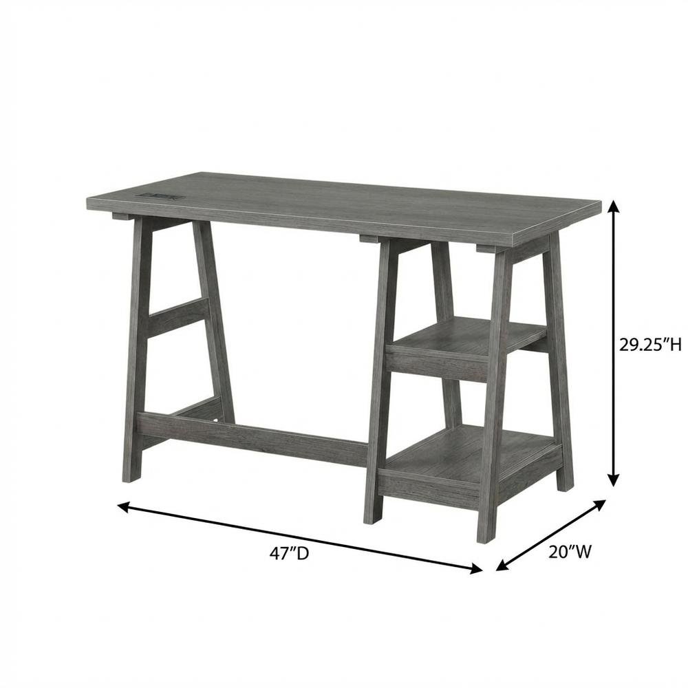 Charcoal Gray Trestle Desk With Charging Station And Melamine Overlay