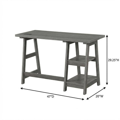 Charcoal Gray Trestle Desk With Charging Station And Melamine Overlay