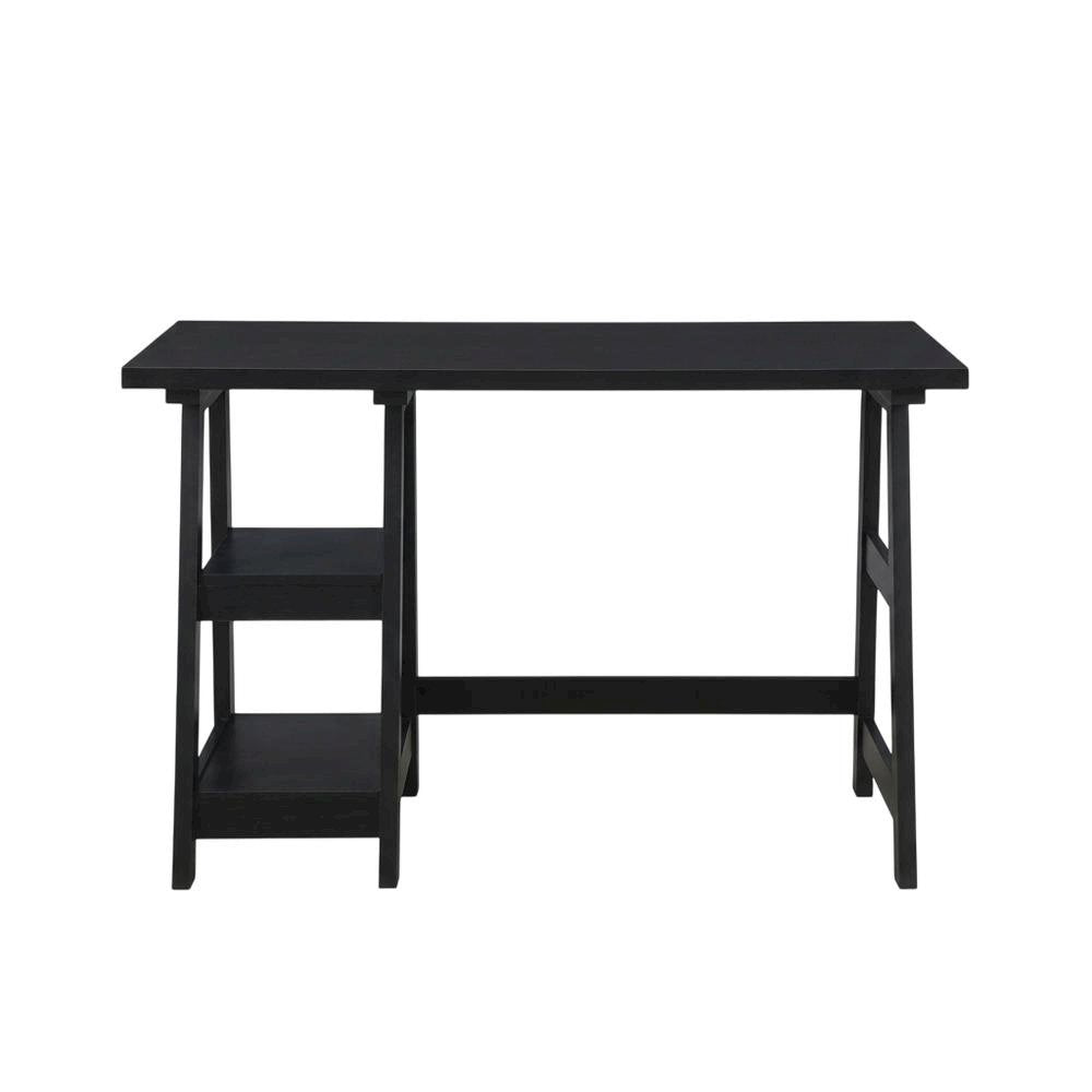 Rustic Trestle Desk With Shelves In Melamine And Mdf Finish For Office Workspace