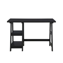 Rustic Trestle Desk With Shelves In Melamine And Mdf Finish For Office Workspace