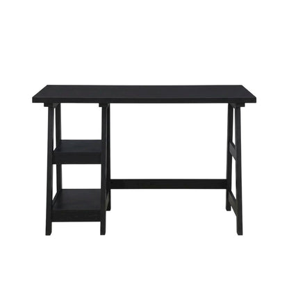Rustic Trestle Desk With Shelves In Melamine And Mdf Finish For Office Workspace