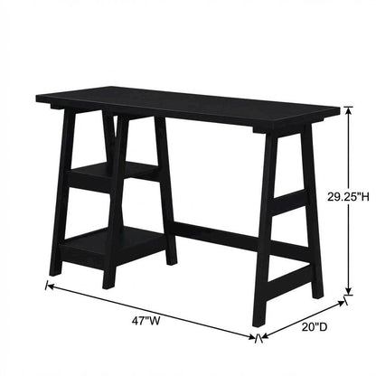 Rustic Trestle Desk With Shelves In Melamine And Mdf Finish For Office Workspace