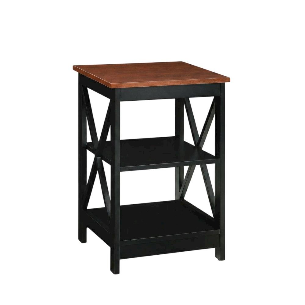 Cherry finish end table with shelves and transitional coastal style