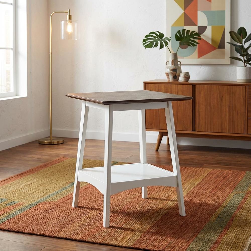 Black End Table with Wooden Top for Living Room and Bedroom Use