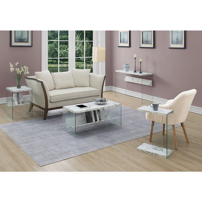 SoHo C End Table, White Faux Marble/Glass