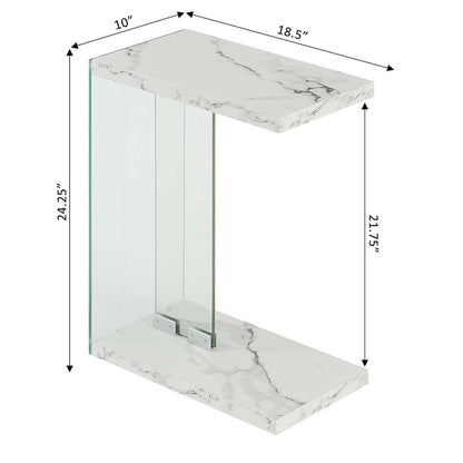 SoHo C End Table, White Faux Marble/Glass