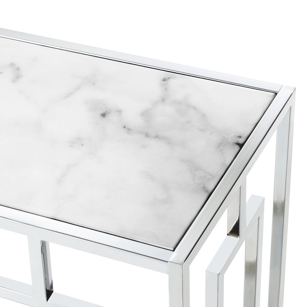 Town Square Chrome Faux Marble Glass Entryway Hall Table with Shelf
