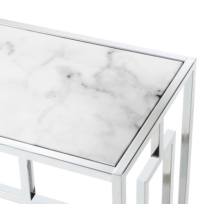 Town Square Chrome Faux Marble Glass Entryway Hall Table with Shelf