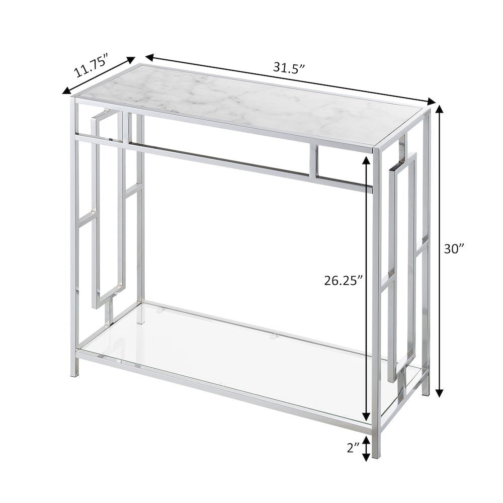 Town Square Chrome Faux Marble Glass Entryway Hall Table with Shelf