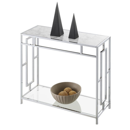 Town Square Chrome Faux Marble Glass Entryway Hall Table with Shelf