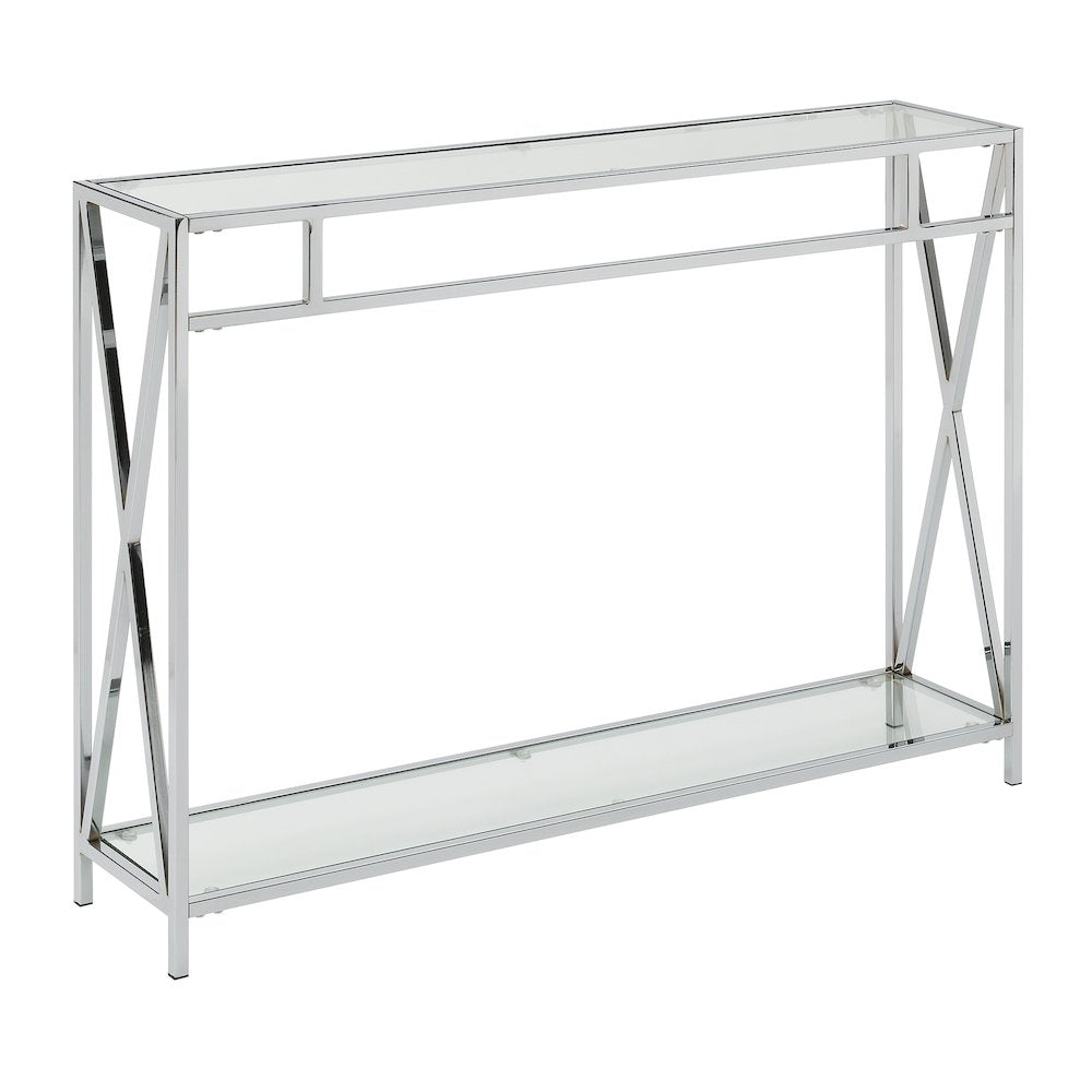 Clear Glass Console Table with Chrome Metal Tube Frame