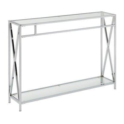 Clear Glass Console Table with Chrome Metal Tube Frame