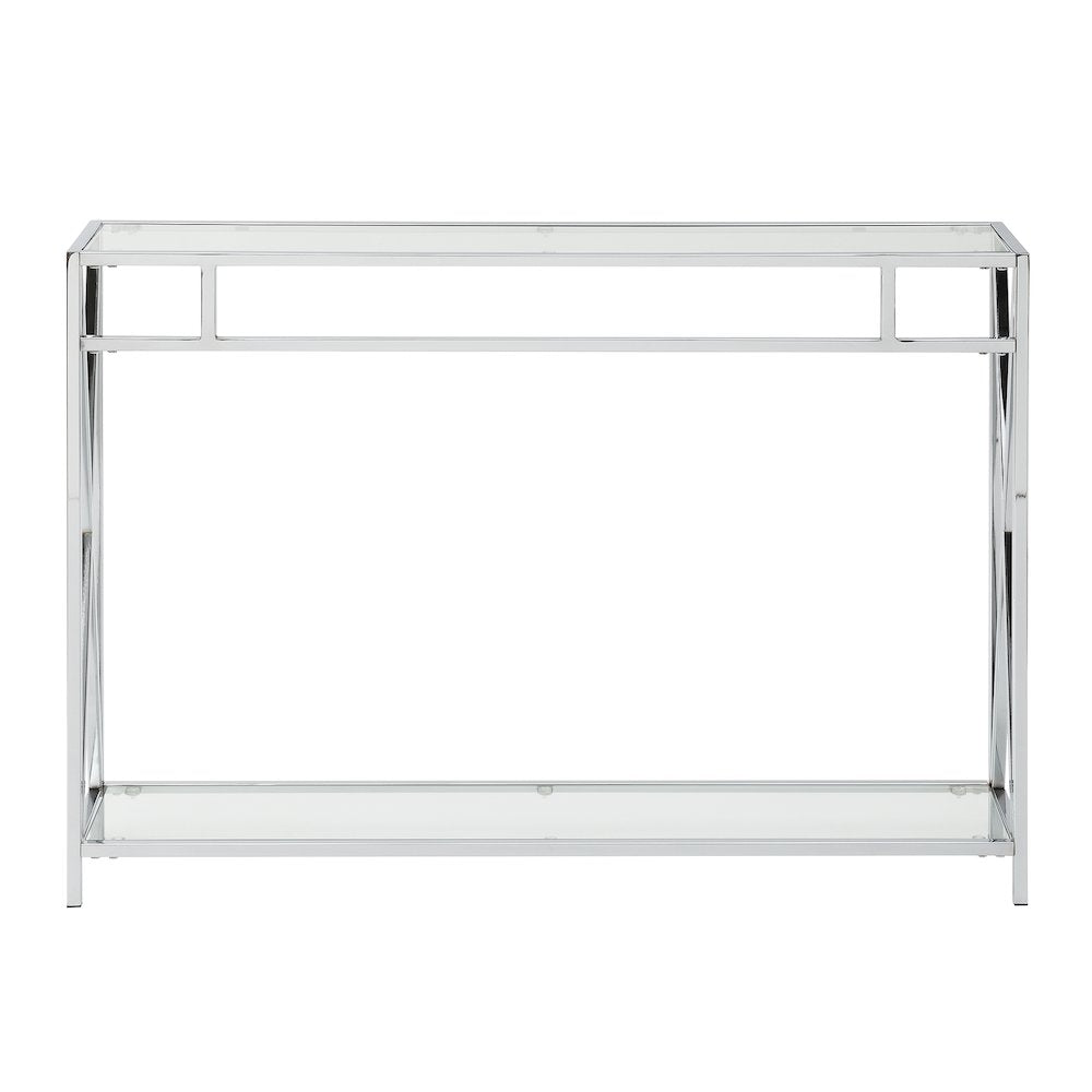 Clear Glass Console Table with Chrome Metal Tube Frame