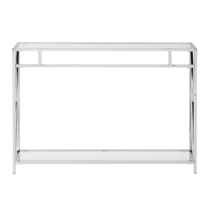 Clear Glass Console Table with Chrome Metal Tube Frame