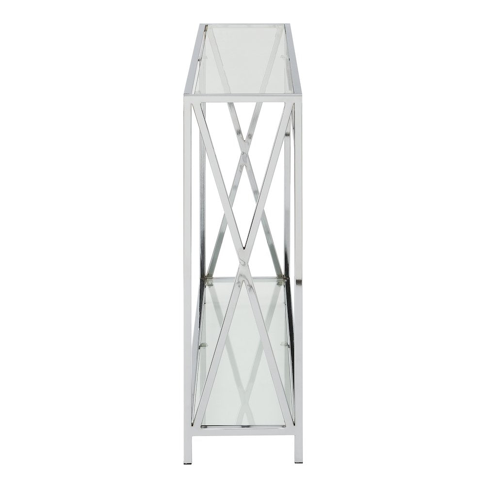 Clear Glass Console Table with Chrome Metal Tube Frame