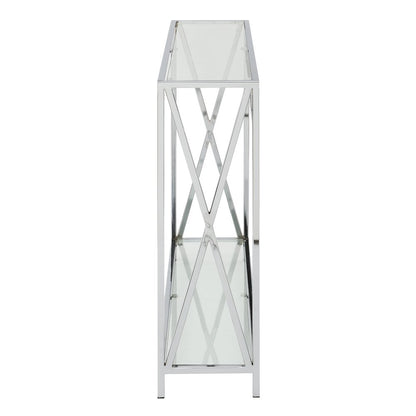 Clear Glass Console Table with Chrome Metal Tube Frame