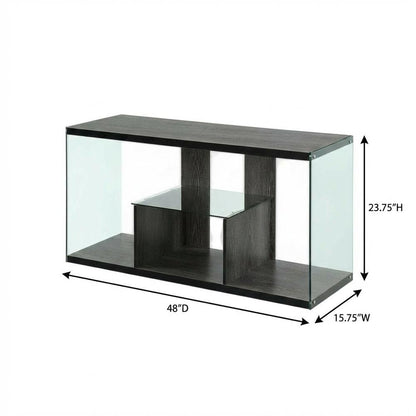 Weathered Gray TV Stand with Tempered Glass and PVC Edge Banding