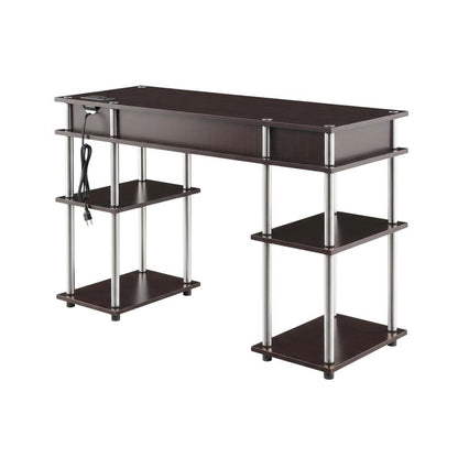 Espresso Student Desk, Integrated Charging Station For Study And Organization