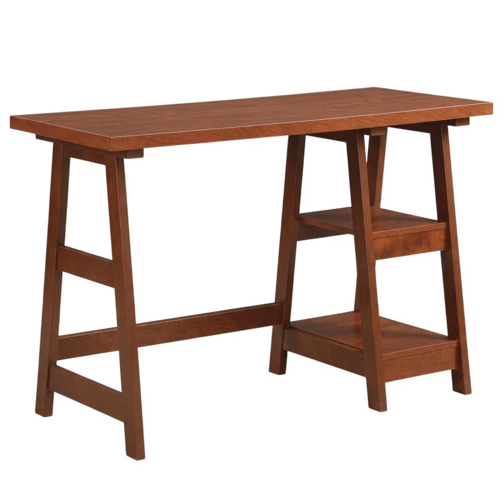 Rustic Wooden Trestle Desk With Shelves And Melamine Overlay For Home Office