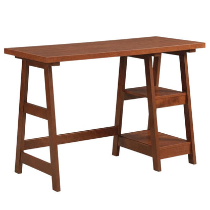 Rustic Wooden Trestle Desk With Shelves And Melamine Overlay For Home Office
