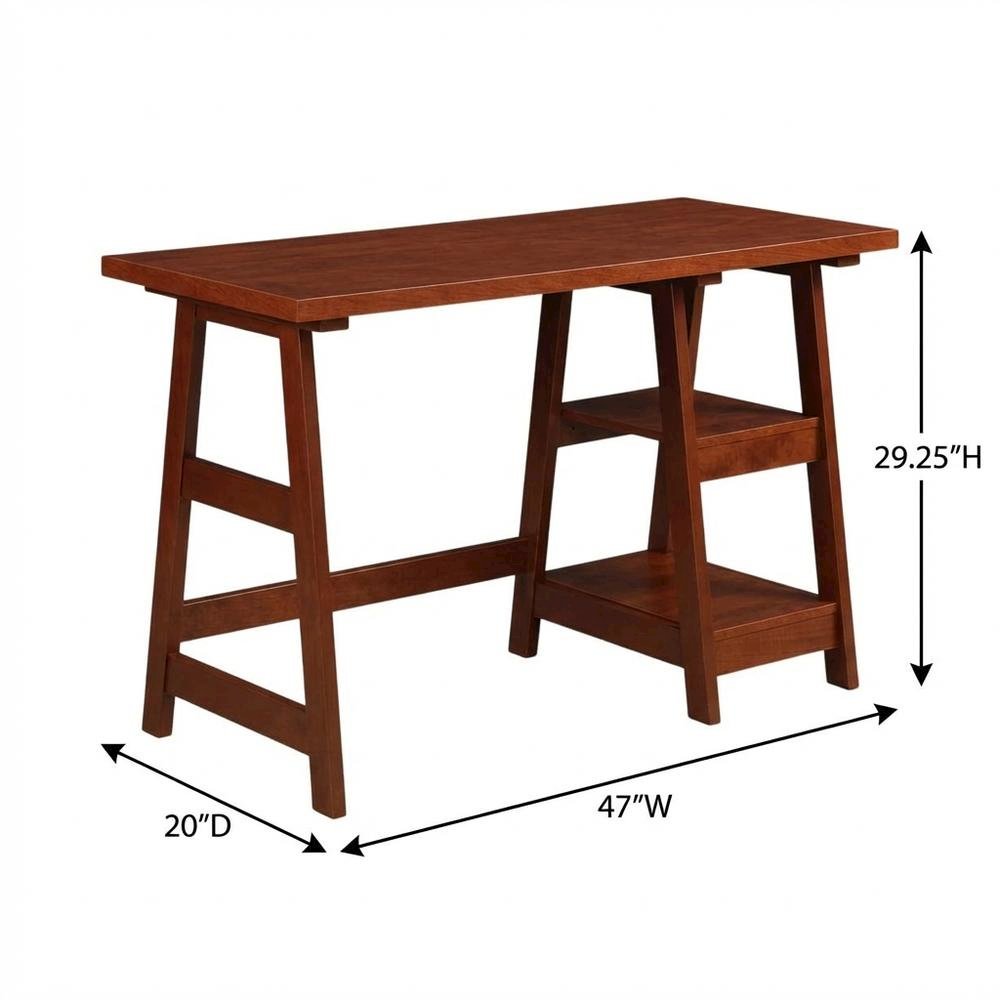 Rustic Wooden Trestle Desk With Shelves And Melamine Overlay For Home Office