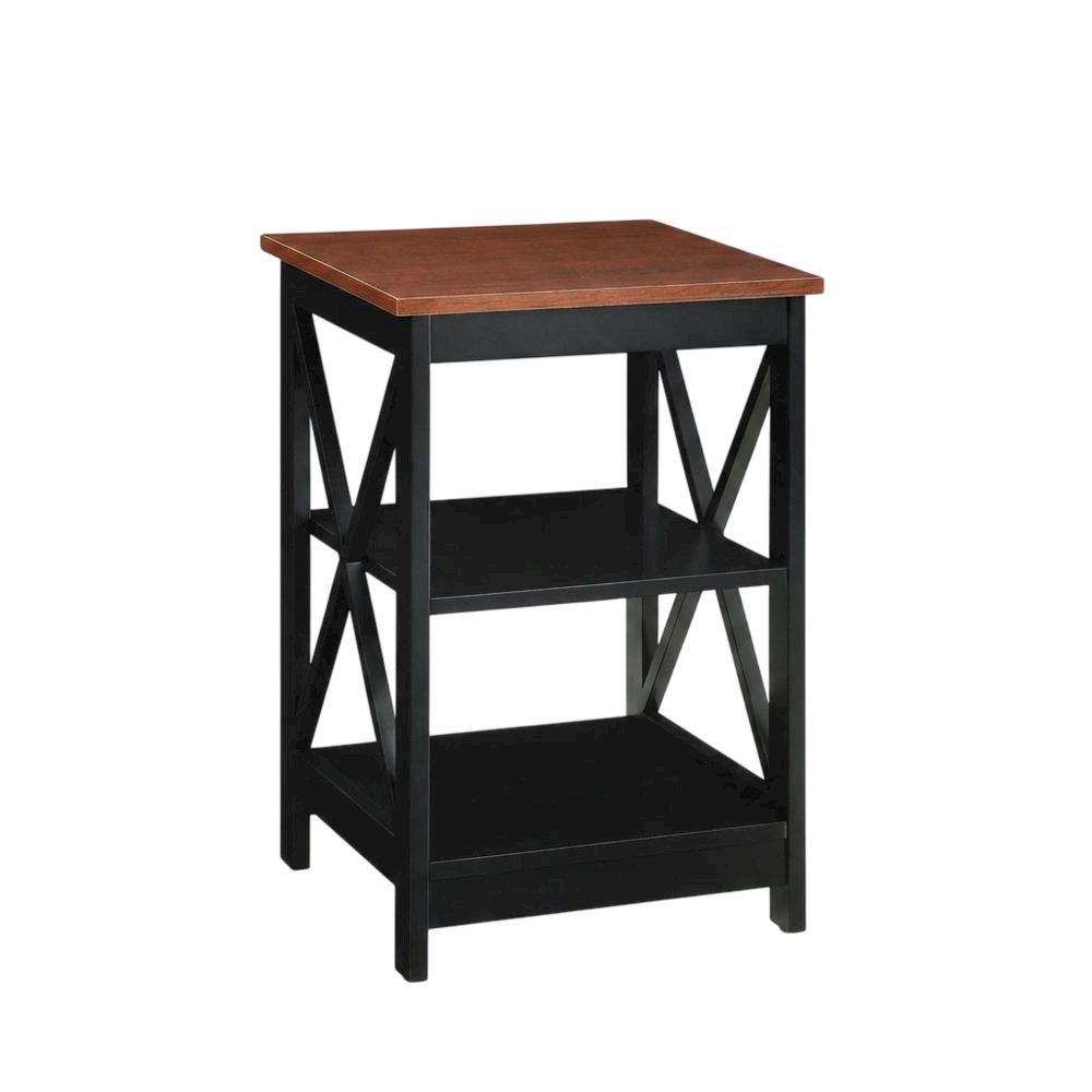 Cherry finish end table with shelves and transitional coastal style