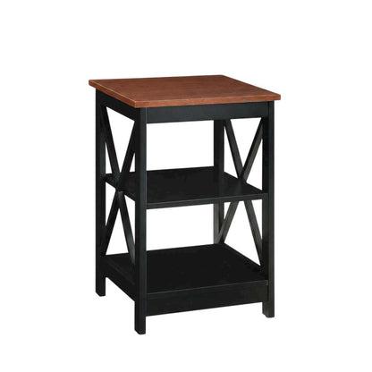 Cherry finish end table with shelves and transitional coastal style