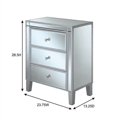 Large mirrored end table with 3 drawers, modern bedroom or living room accent