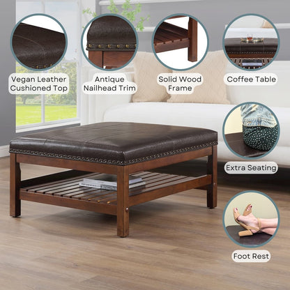 Designs4Comfort Silverton Coffee Table Cocktail Ottoman with Storage Shelf