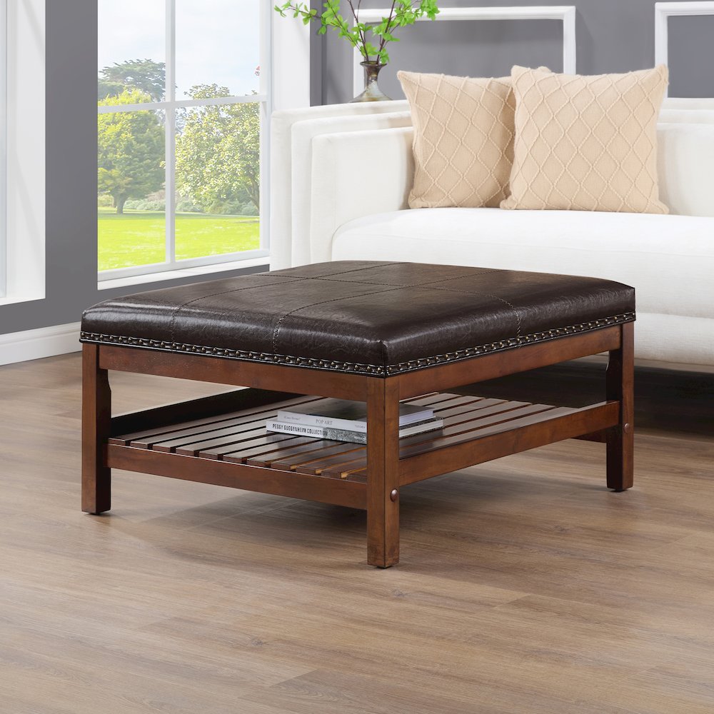 Designs4Comfort Silverton Coffee Table Cocktail Ottoman with Storage Shelf