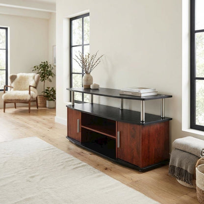 Cherry/Black TV Stand with Cabinets and Shelves for 55-Inch TVs