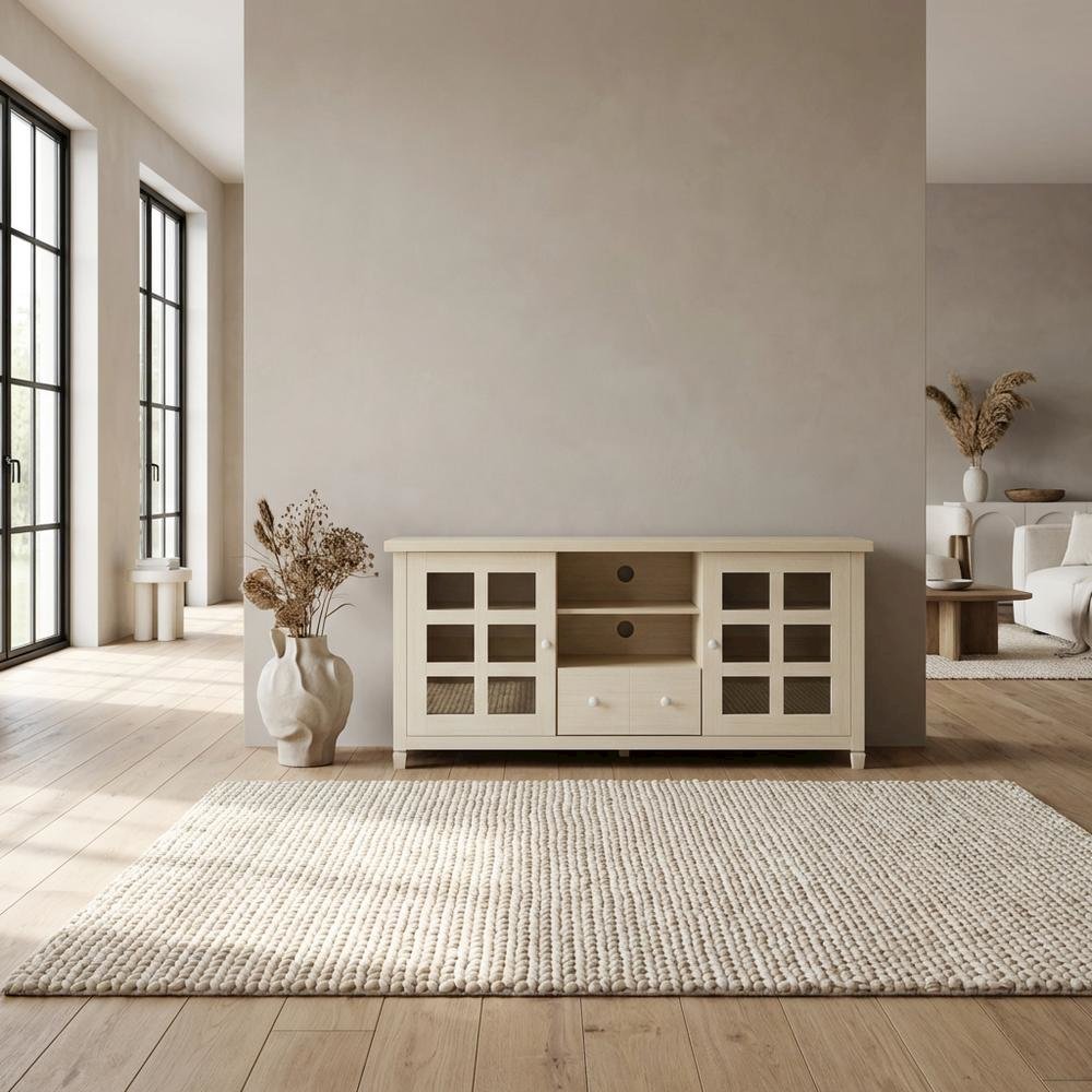 Beige Wooden TV Stand with Storage Cabinets and Shelves for Up to 65-Inch TVs