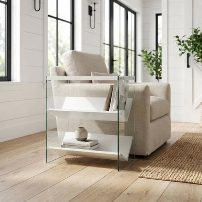 Wooden Bookcase with Particle Board and Glass Shelves for Home Office